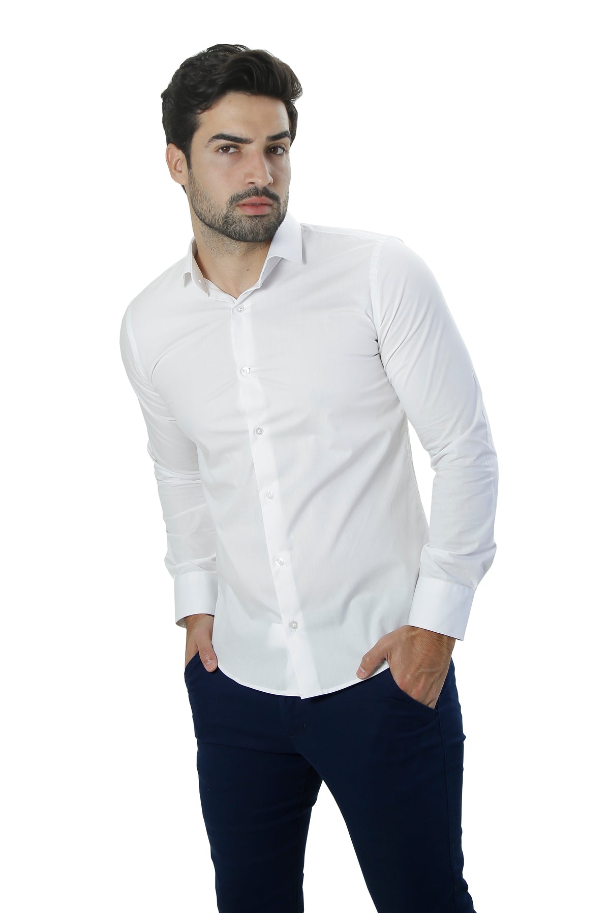 Camisa Manga Longa Slim Fit Algodão Egípcio Fio 80